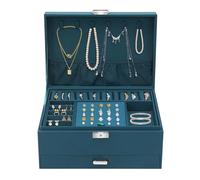 HHEMSTD 3 Layers Jewellery Boxes Jewellery Box Jewelry Box 3-Layer Storage Case Drawer Cabinet Necklace Organizer 2 Drawers Lock for Necklaces Earrings Bracelets and Rings, Dark Green