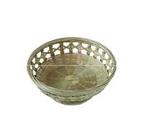 HHF Baskets Bins 1-Pack, Handmade Bamboo Sundries Storage Basket, Drain Weave Sieve Tray, Round Breathable Hollow Natural Bowl Clothing Storage(22CM x 8cm)