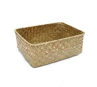HHF Baskets Bins Weaving Storage Basket Rattan Fruit Storage Box Handmade Tea Holder Seagrass Picnic Basket Wickerwork Cosmetics Organizer Clothing Storage ( Color : Primary , Size : 17cm x 13cm x 8cm