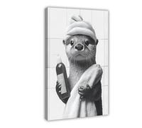 HHFDDSWY Funny Otter Bathing Wall Art Poster, Cute Animal in Bathrobe Holding Toilet Paper, Humor Poster for Bathroom, Living Room, Bedroom Canvas Print-gigapixel-low Resolution V2-4x