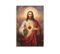 HHGaoArt Vintage Jesus Picture for Wall Sacred Heart Poster God Christ Religious Catholic Canvas Painting Mary Print Artwork for Church Decor (01-jesus picture,16x24inch-Unframe)