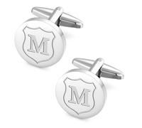 HHGEE XING Cufflinks for Men Initial Classic Round Stainless Steel Letter Cuff Links Mens Shirt CuffLinks Business Wedding Gifts, 17mm, Stainless Steel, no gemstone