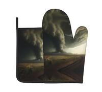 HHGFASD A massive tornado Pattern Kitchen baking two-piece set of high-end heat-resistant gloves and insulation pads cooking set
