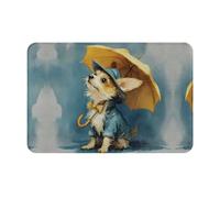 HHGFASD Doormat floor mat 16x24in The little dog with an umbrella Pattern water-absorbent Anti-slip, for front doors, entrances, and bathrooms