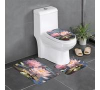 HHGFASD Flannel anti-slip floor mat three-piece set 24x16in Splendid Lotus Flower Pattern thick and comfortable for bathroom, kitchen and toilet