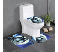 HHGFASD Flannel anti-slip floor mat three-piece set 24x16in wolf under moon Pattern thick and comfortable for bathroom, kitchen and toilet