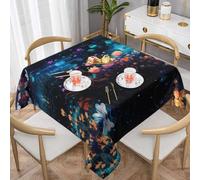 HHGFASD Flowers at the River Pattern Square Decorative Tablecloth 54"x54" Waterproof, Wrinkle-Resistant, Reusable for Coffee Shops, Buffet, Picnics, Weddings, Parties