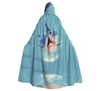 HHGFASD Halloween adult hooded cape Angry Shark Pattern comfortable and soft with large brim suitable for dances parties and gatheringss