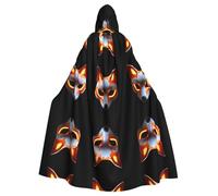 HHGFASD Halloween adult hooded cape Burning fox mask Pattern comfortable and soft with large brim suitable for dances parties and gatheringss