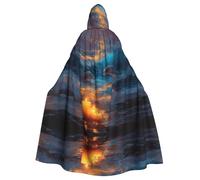 HHGFASD Halloween adult hooded cape Candlelight on the Beach Pattern comfortable and soft with large brim suitable for dances parties and gatheringss