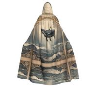 HHGFASD Halloween adult hooded cape Dolphin flying in the air Pattern comfortable and soft with large brim suitable for dances parties and gatheringss