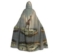 HHGFASD Halloween adult hooded cape Giraffe on a lotus leaf Pattern comfortable and soft with large brim suitable for dances parties and gatheringss