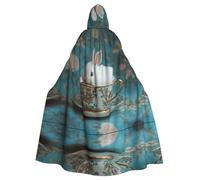 HHGFASD Halloween adult hooded cape Little white rabbit in the teacup Pattern comfortable and soft with large brim suitable for dances parties and gatheringss