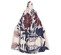 HHGFASD Halloween adult hooded cape maroon and navy flowers Pattern comfortable and soft with large brim suitable for dances parties and gatheringss