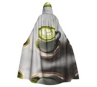 HHGFASD Halloween adult hooded cape Matcha latte art coffee Pattern comfortable and soft with large brim suitable for dances parties and gatheringss