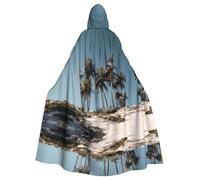 HHGFASD Halloween adult hooded cape Palm trees by the sea Pattern comfortable and soft with large brim suitable for dances parties and gatheringss