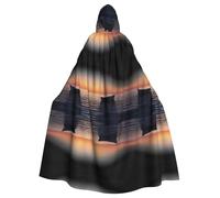 HHGFASD Halloween adult hooded cape Sailing boat under the setting sun Pattern comfortable and soft with large brim suitable for dances parties and gatheringss