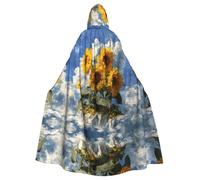 HHGFASD Halloween adult hooded cape Sunflowers on the clouds Pattern comfortable and soft with large brim suitable for dances parties and gatheringss