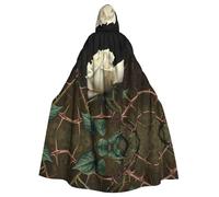 HHGFASD Halloween adult hooded cape White roses with thorns Pattern comfortable and soft with large brim suitable for dances parties and gatheringss