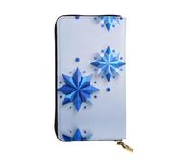 HHGFASD Leather Long Clutch Wallet Blue Stars and Snowflakes Pattern Comfortable and Lightweight Zipper Closure for Storing Coins and Credit Cards.