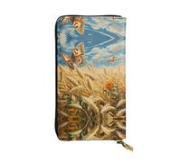 HHGFASD Leather Long Clutch Wallet Butterfly in The Wheat Field Pattern Comfortable and Lightweight Zipper Closure for Storing Coins and Credit Cards.