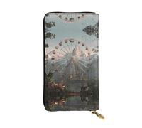HHGFASD Leather Long Clutch Wallet Ferris Wheel at The Zoo Pattern Comfortable and Lightweight Zipper Closure for Storing Coins and Credit Cards.