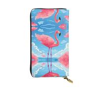 HHGFASD Leather Long Clutch Wallet Flamingos on The Water Pattern Comfortable and Lightweight Zipper Closure for Storing Coins and Credit Cards.