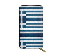HHGFASD Leather Long Clutch Wallet Greek Flag Pattern Comfortable and Lightweight Zipper Closure for Storing Coins and Credit Cards.