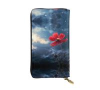 HHGFASD Leather Long Clutch Wallet Little red Flower Under The Sky Pattern Comfortable and Lightweight Zipper Closure for Storing Coins and Credit Cards.