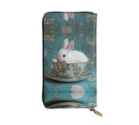 HHGFASD Leather Long Clutch Wallet Little White Animal in The Teacup Pattern Comfortable and Lightweight Zipper Closure for Storing Coins and Credit Cards.