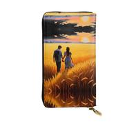 HHGFASD Leather Long Clutch Wallet Love in The Wheat Field Pattern Comfortable and Lightweight Zipper Closure for Storing Coins and Credit Cards.