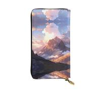 HHGFASD Leather Long Clutch Wallet Mountains in The Morning Light Pattern Comfortable and Lightweight Zipper Closure for Storing Coins and Credit Cards.