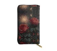 HHGFASD Leather Long Clutch Wallet Roses in Fireworks Pattern Comfortable and Lightweight Zipper Closure for Storing Coins and Credit Cards.