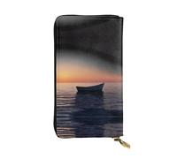 HHGFASD Leather Long Clutch Wallet Sailing Boat Under The Setting Sun Pattern Comfortable and Lightweight Zipper Closure for Storing Coins and Credit Cards.