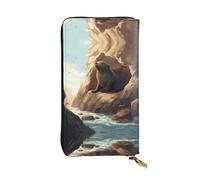 HHGFASD Leather Long Clutch Wallet Seals Under The Cliff Pattern Comfortable and Lightweight Zipper Closure for Storing Coins and Credit Cards.