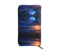 HHGFASD Leather Long Clutch Wallet Seaside Moonlight Pattern Comfortable and Lightweight Zipper Closure for Storing Coins and Credit Cards.