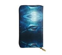 HHGFASD Leather Long Clutch Wallet Sharks Under The sea Pattern Comfortable and Lightweight Zipper Closure for Storing Coins and Credit Cards.