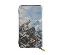 HHGFASD Leather Long Clutch Wallet Snow Leopard Patrol Mountain Pattern Comfortable and Lightweight Zipper Closure for Storing Coins and Credit Cards.