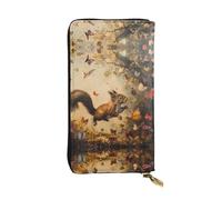 HHGFASD Leather Long Clutch Wallet Squirrel Chasing Butterflies Pattern Comfortable and Lightweight Zipper Closure for Storing Coins and Credit Cards.