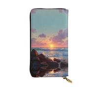 HHGFASD Leather Long Clutch Wallet Sunrise on The Coast Pattern Comfortable and Lightweight Zipper Closure for Storing Coins and Credit Cards.