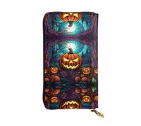 HHGFASD Leather Long Clutch Wallet Terror Pumpkin Pattern Comfortable and Lightweight Zipper Closure for Storing Coins and Credit Cards.