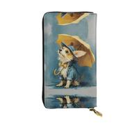 HHGFASD Leather Long Clutch Wallet The Little Dog with an Umbrella Pattern Comfortable and Lightweight Zipper Closure for Storing Coins and Credit Cards.
