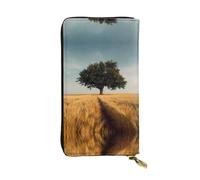 HHGFASD Leather Long Clutch Wallet The Tree in The Wheat Field Pattern Comfortable and Lightweight Zipper Closure for Storing Coins and Credit Cards.
