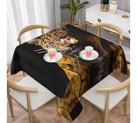 HHGFASD Leopard in a leather jacket Pattern Square Decorative Tablecloth 54"x54" Waterproof, Wrinkle-Resistant, Reusable for Coffee Shops, Buffet, Picnics, Weddings, Parties