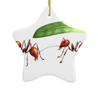 HHGFASD Little ants hiding from the rain Pattern Christmas Ceramic Star Pendant Festive and Creative Decoration Easy to hang