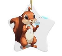 HHGFASD Little squirrel playing with bubbles Pattern Christmas Ceramic Star Pendant Festive and Creative Decoration Easy to hang