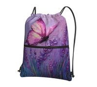HHGFASD Men's and women's Butterfly and Lavender Romance Pattern drawstring backpacks, sports and fitness outdoor bags, waterproof and durable