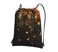 HHGFASD Men's and women's Falling leaves in the rain Pattern drawstring backpacks, sports and fitness outdoor bags, waterproof and durable