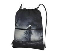 HHGFASD Men's and women's Ghost by the dead tree Pattern drawstring backpacks, sports and fitness outdoor bags, waterproof and durable