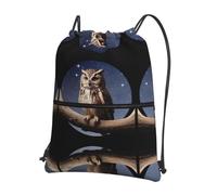 HHGFASD Men's and women's Owl under the moon Pattern drawstring backpacks, sports and fitness outdoor bags, waterproof and durable